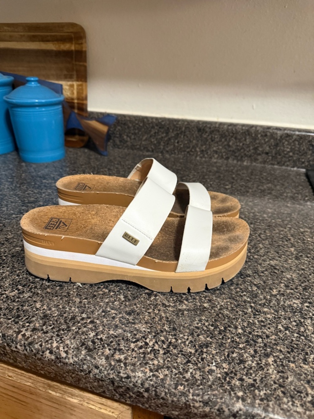 Reef White Double-Strap Platform Slide Sandals